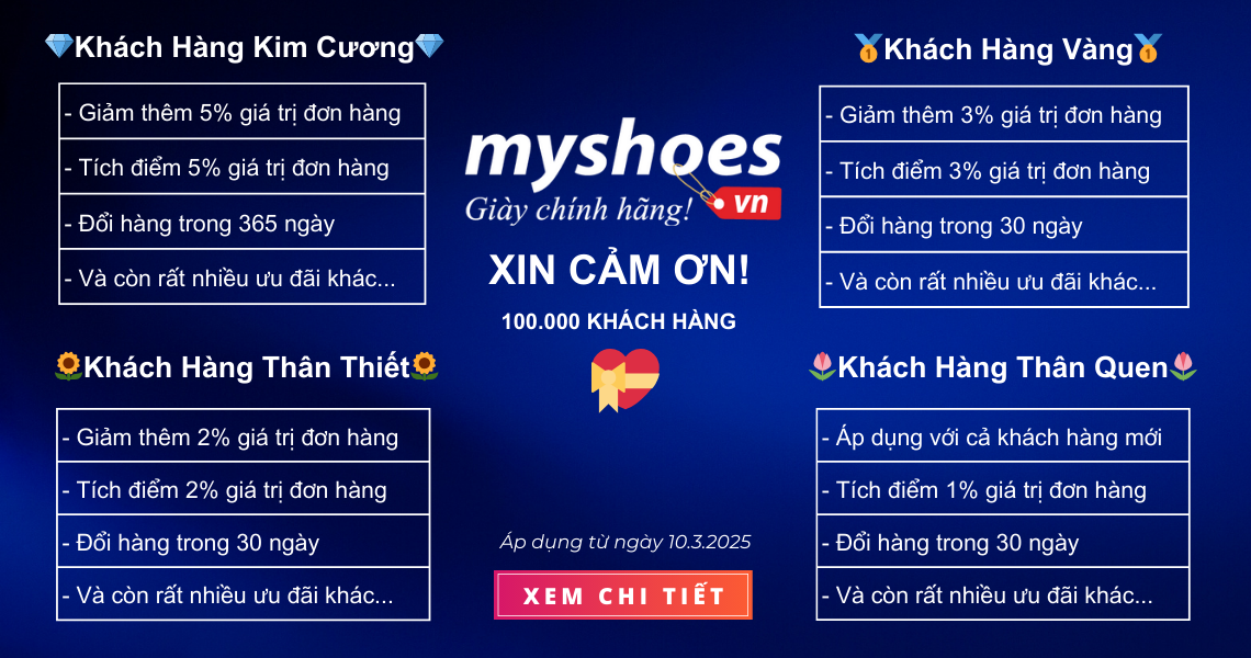 Chương trình tri ân khách hàng nhân dịp Myshoes.vn đạt 100.000 khách hàng Chương trình tri ân khách hàng nhân dịp Myshoes.vn đạt 100.000 khách hàng