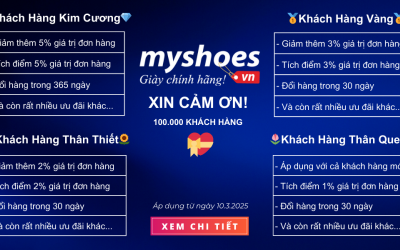 Chương trình tri ân khách hàng nhân dịp Myshoes.vn đạt 100.000 khách hàng Chương trình tri ân khách hàng nhân dịp Myshoes.vn đạt 100.000 khách hàng