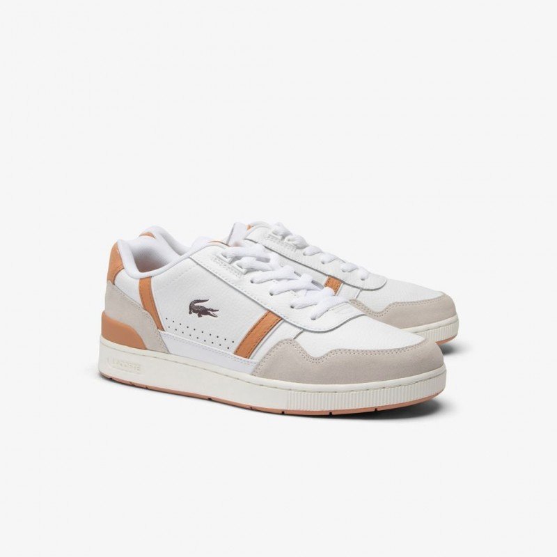 Giày Lacoste T-Clip Leather Nam - Trắng Nâu