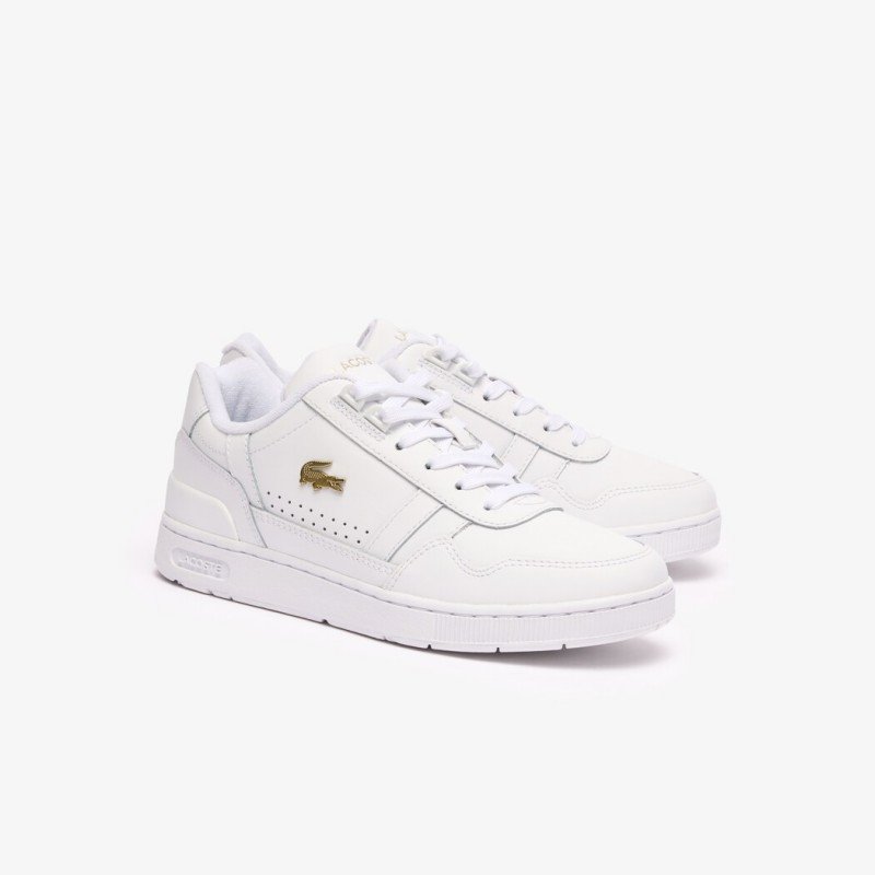 Giày Lacoste T-Clip Leather Nữ - Trắng Gold